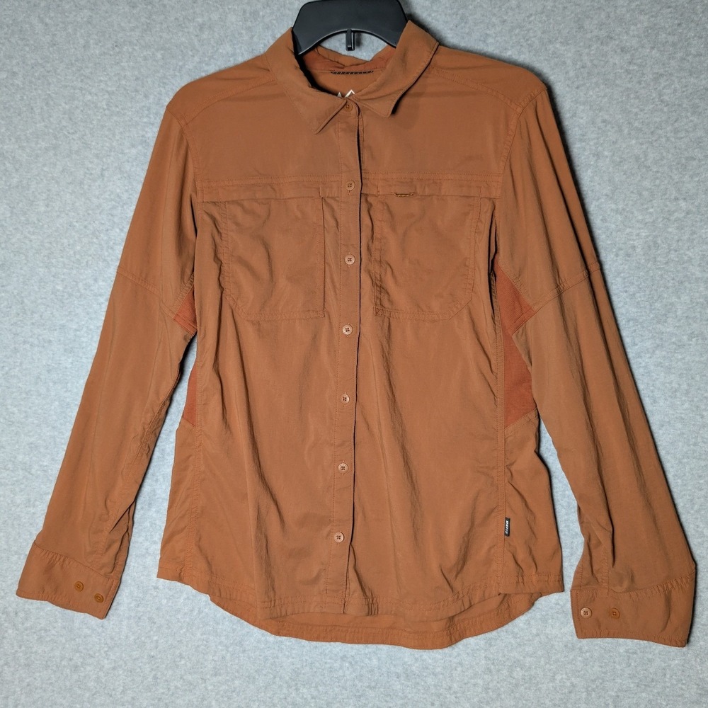 REI Co-op Sahara Top Womens Medium Rust Orange Roll Tab Sleeve Hiking Outdoors
